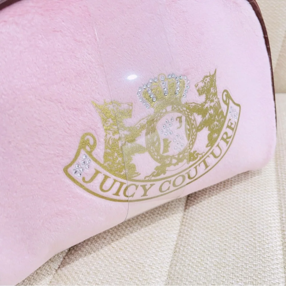 NEW Juicy Couture Pink Velour‎ Heart Embossed Makeup Train Case & Pouch Set